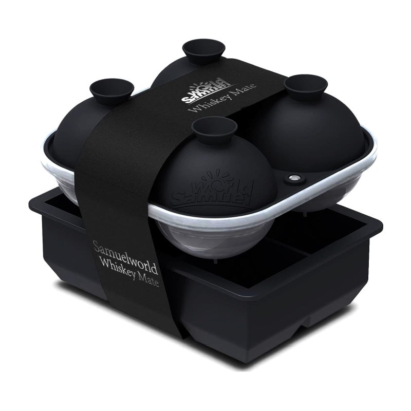 Samuelworld Large Silicone Premium Ice Trays, 2-Pack Combo, 2 Inches Big Ice Cube Tray & 2.5 Inches Large Ice Sphere - BPA Free, Craft Ice Maker for Gifting, Whiskey, Cocktails, Easy Release - Black - Image 1